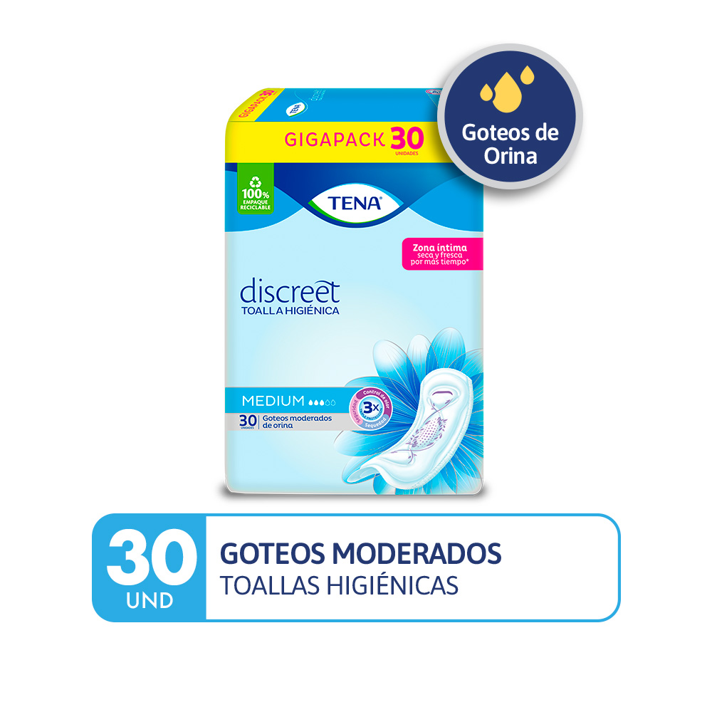 Toalla Higiénica TENA Discreet Medium 30 Unidades