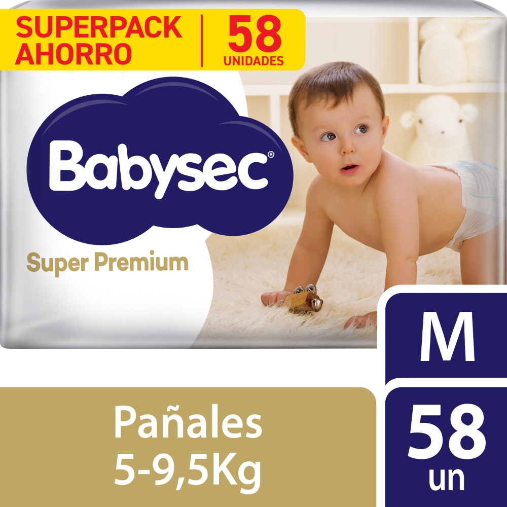 Pañales Babysec Super Premium M 58 Unidades
